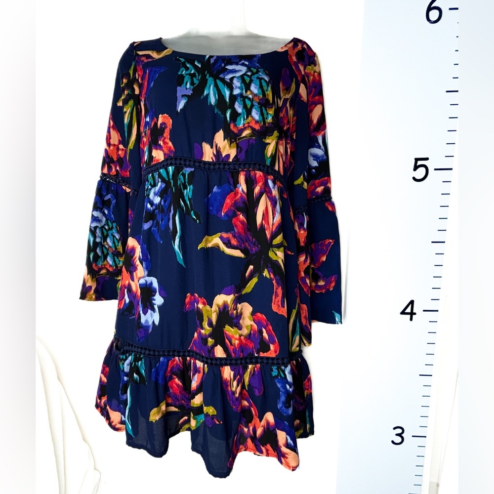 As U Wish Dark‎ Blue Floral Boho Mini Dress Small